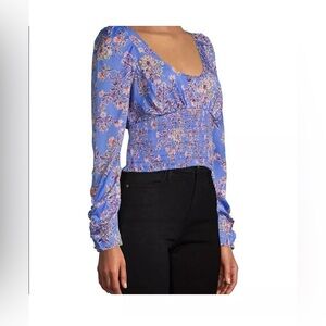 NWT $98 FREE PEOPLE SANTIAGO FLORAL PRINT LONG SLEEVE CROP TOP